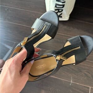 Michael Kors Black Sandals with Gold Accents